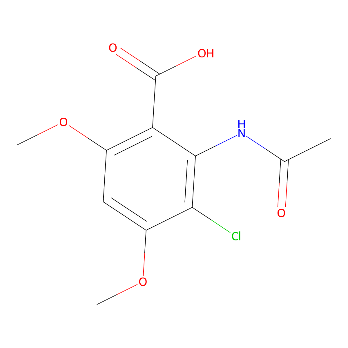 3-Chloro-2-acetamido-4,6-dimethoxybenzoic acid molecular structure, CAS 2680827-60-3