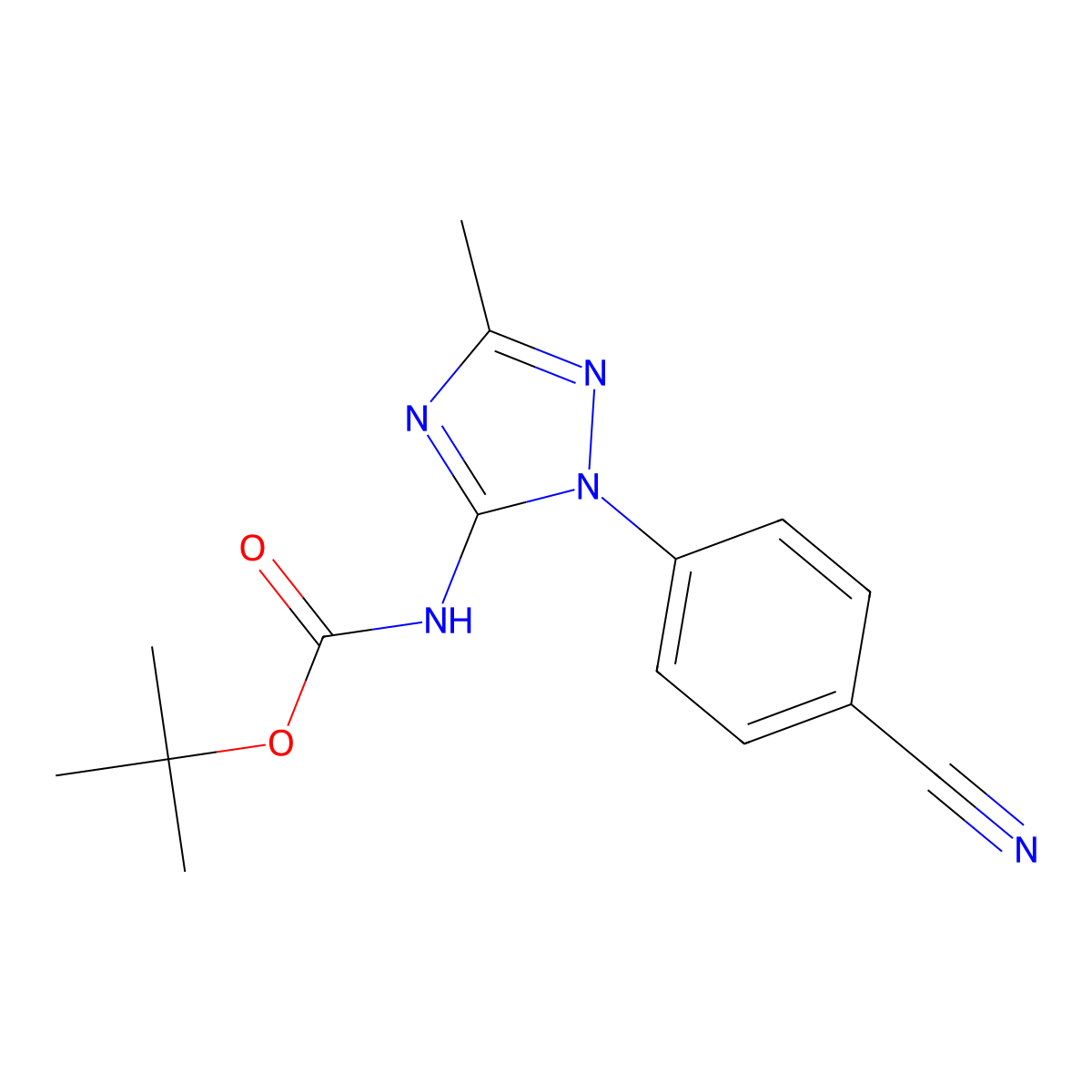 tert-butyl N-[1-(4-cyanophenyl)-3-methyl-1H-1,2,4-triazol-5-yl]carbamate molecular structure, CAS 2680827-66-9