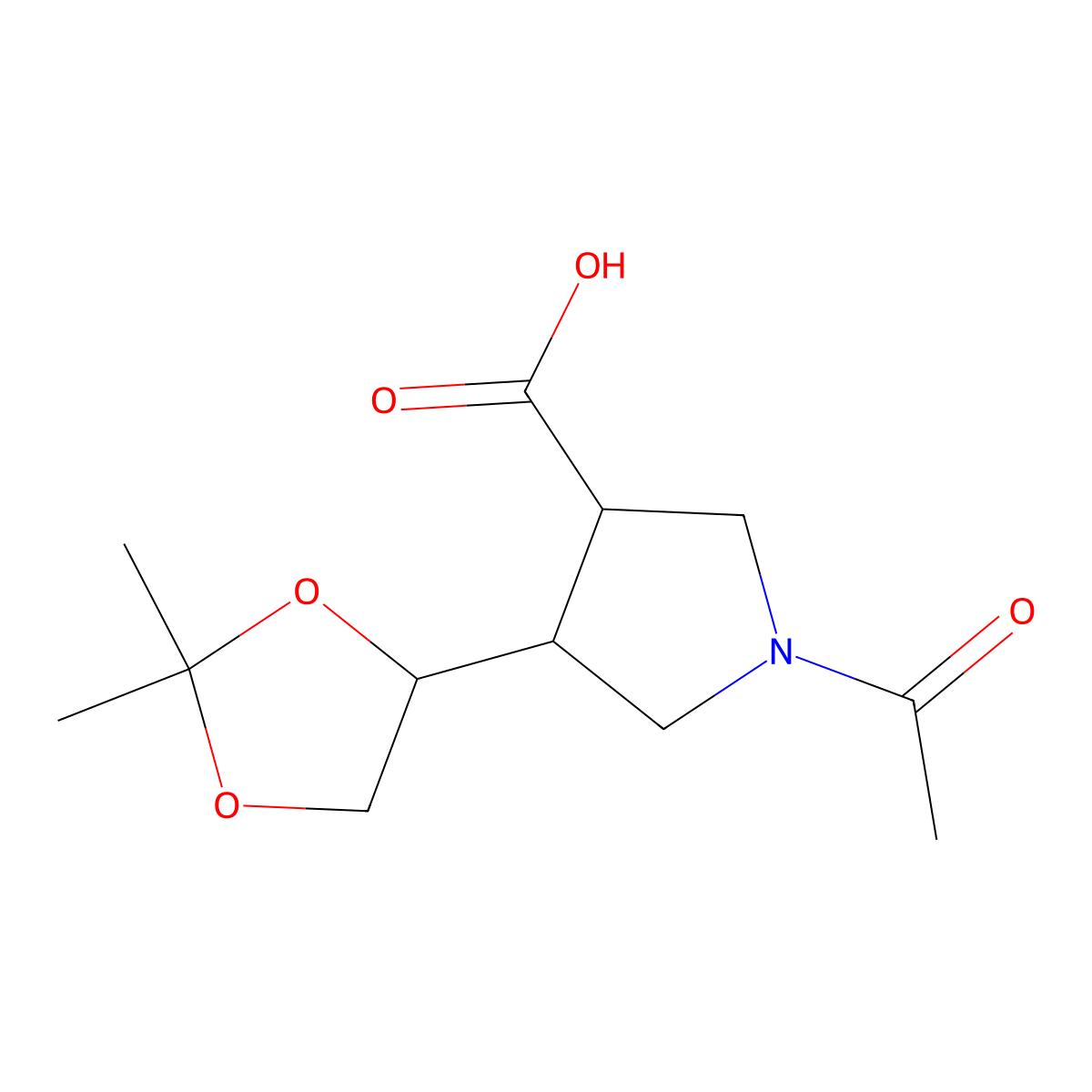 1-Acetyl-4-(2,2-dimethyl-1,3-dioxolan-4-yl)pyrrolidine-3-carboxylic acid molecular structure, CAS 2680827-74-9