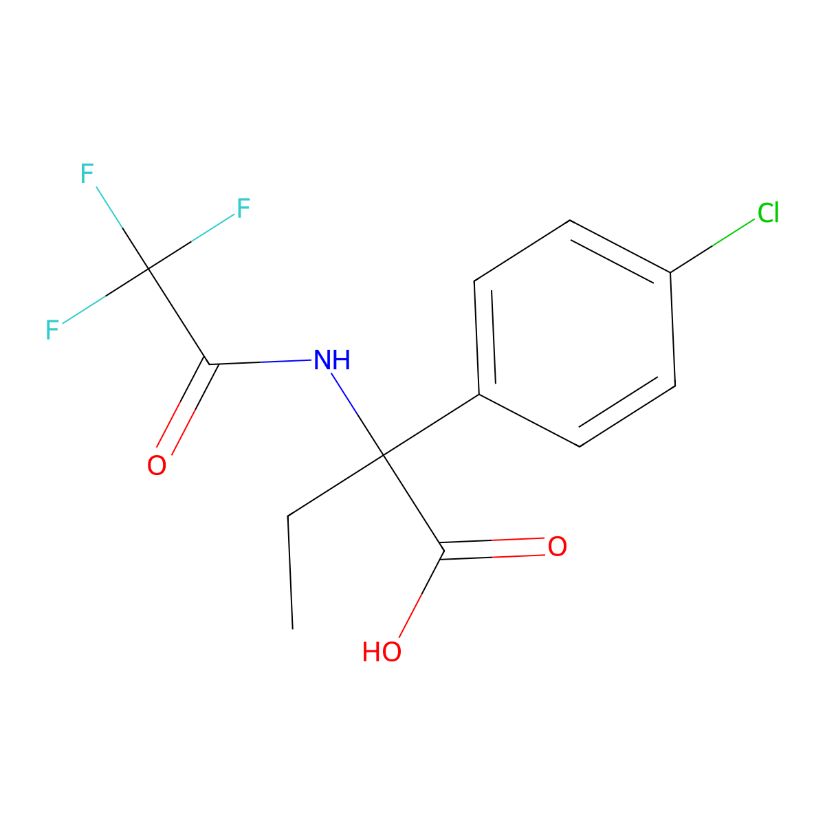 2-(4-Chlorophenyl)-2-(2,2,2-trifluoroacetamido)butanoic acid molecular structure, CAS 2680827-79-4
