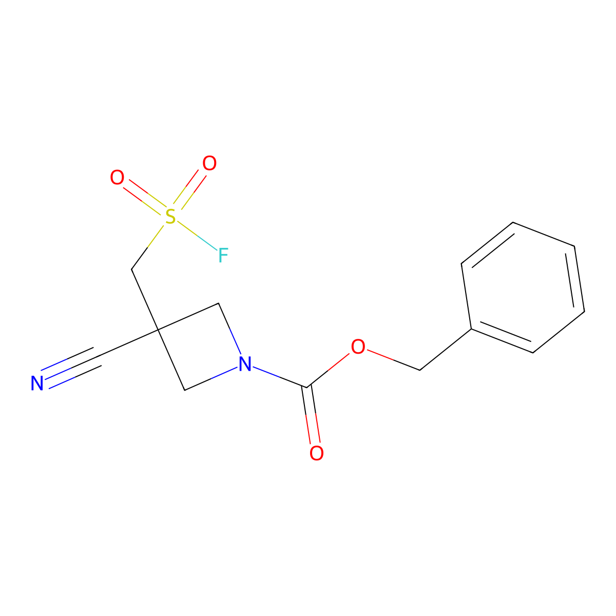 Benzyl 3-cyano-3-[(fluorosulfonyl)methyl]azetidine-1-carboxylate molecular structure, CAS 2680827-89-6
