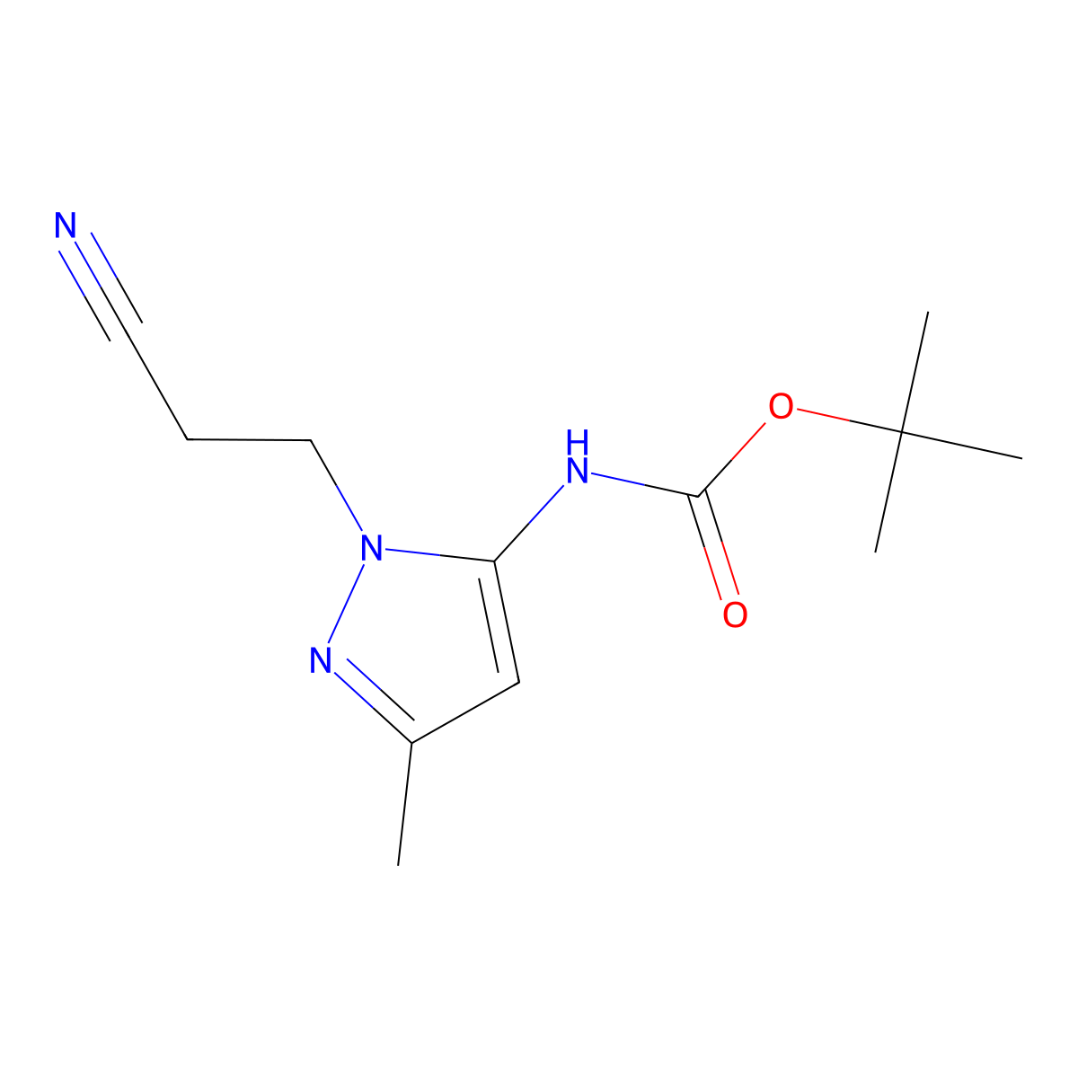 tert-butyl N-[1-(2-cyanoethyl)-3-methyl-1H-pyrazol-5-yl]carbamate molecular structure, CAS 2680827-92-1