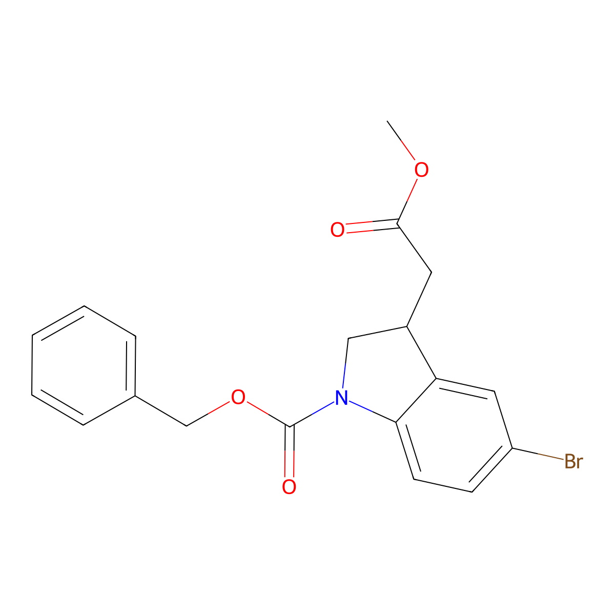 benzyl 5-bromo-3-(2-methoxy-2-oxoethyl)-2,3-dihydro-1H-indole-1-carboxylate molecular structure, CAS 2680827-97-6