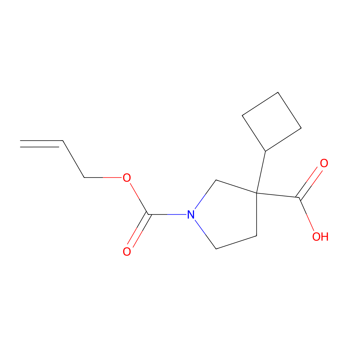 3-Cyclobutyl-1-[(prop-2-en-1-yloxy)carbonyl]pyrrolidine-3-carboxylic acid molecular structure, CAS 2680828-00-4
