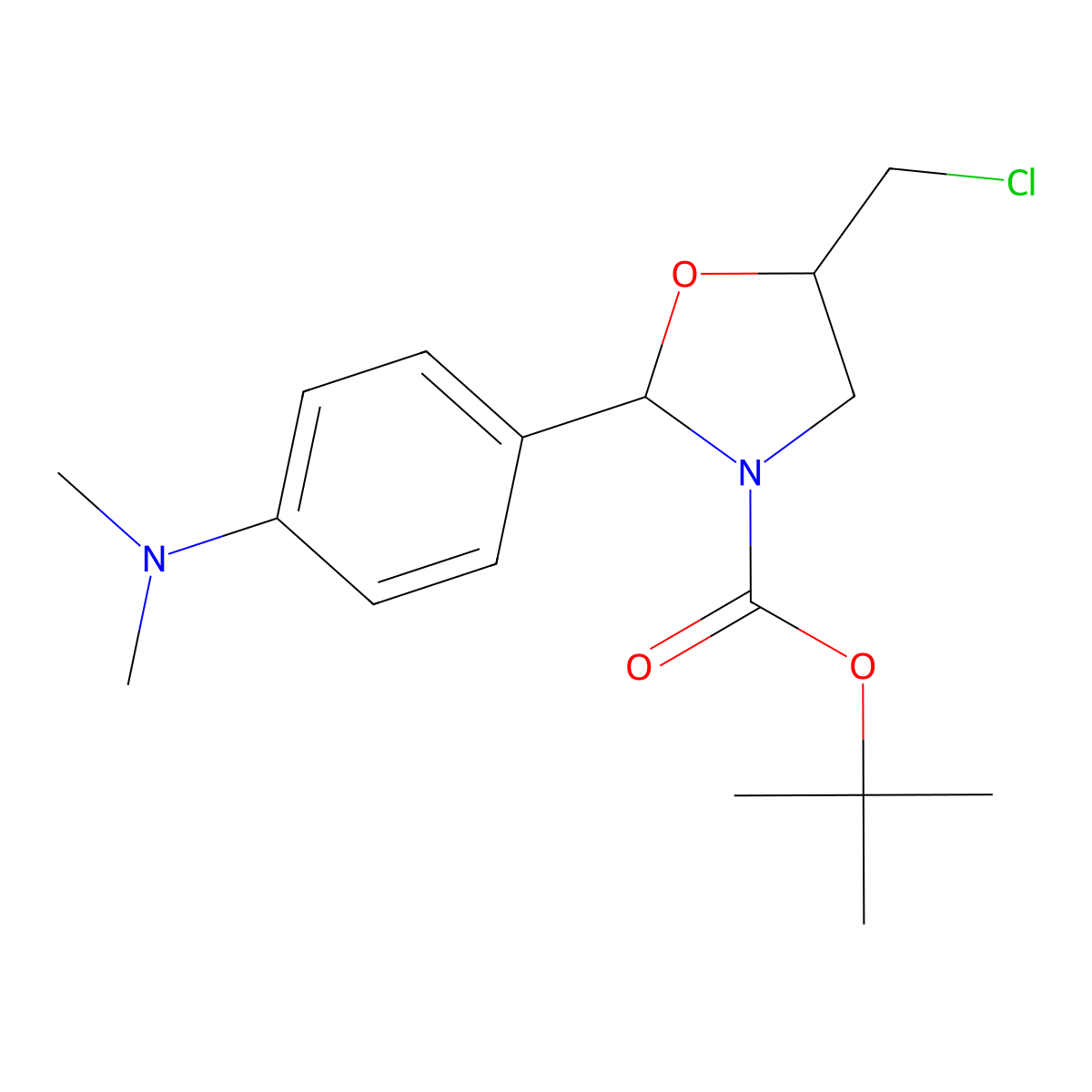 Tert-butyl 5-(chloromethyl)-2-[4-(dimethylamino)phenyl]-1,3-oxazolidine-3-carboxylate molecular structure, CAS 2680828-04-8