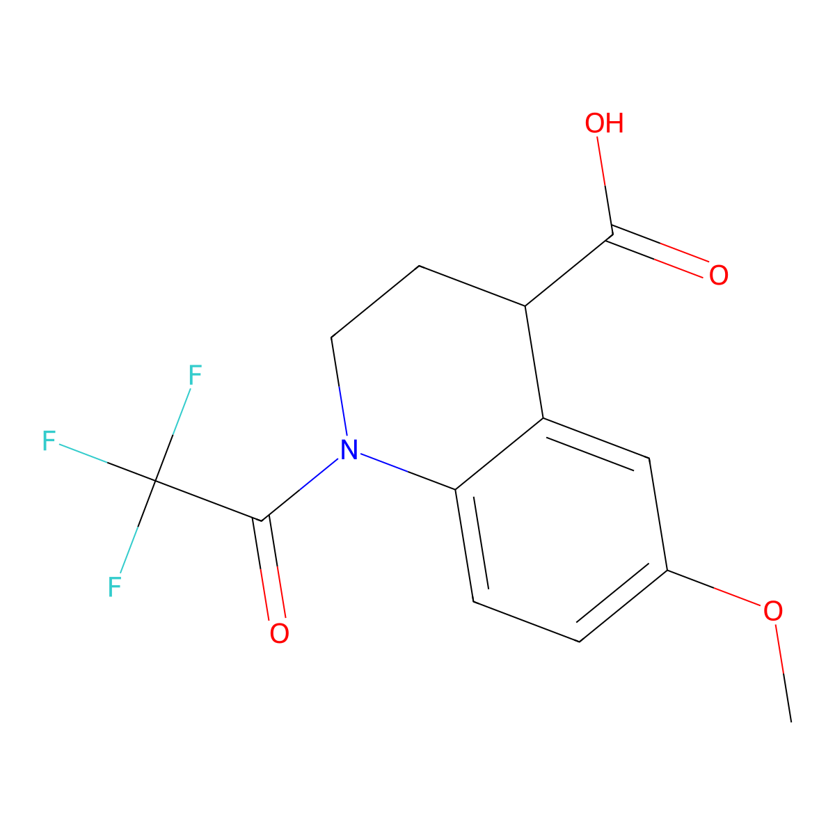 6-Methoxy-1-(2,2,2-trifluoroacetyl)-1,2,3,4-tetrahydroquinoline-4-carboxylic acid molecular structure, CAS 2680828-05-9