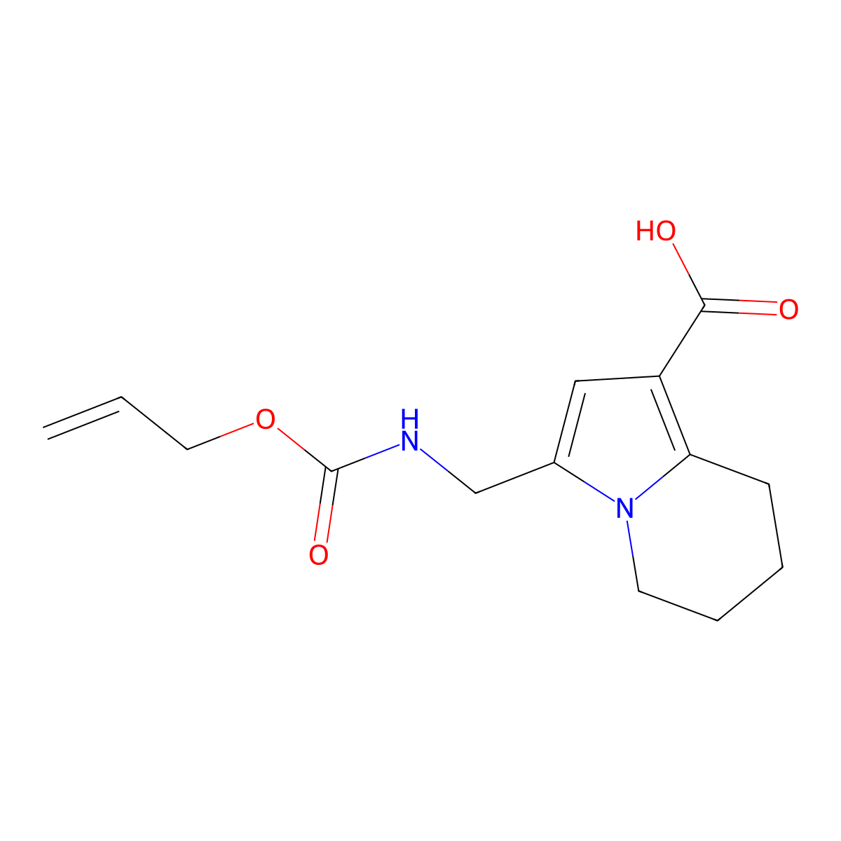 3-({[(Prop-2-en-1-yloxy)carbonyl]amino}methyl)-5,6,7,8-tetrahydroindolizine-1-carboxylic acid molecular structure, CAS 2680828-07-1