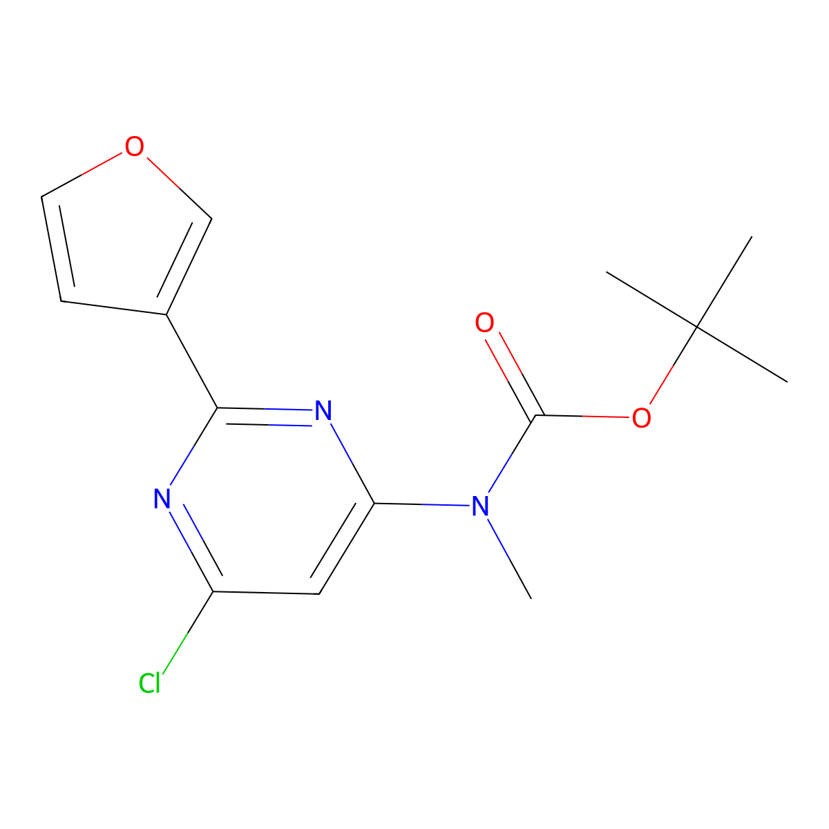 tert-butyl N-[6-chloro-2-(furan-3-yl)pyrimidin-4-yl]-N-methylcarbamate molecular structure, CAS 2680828-08-2