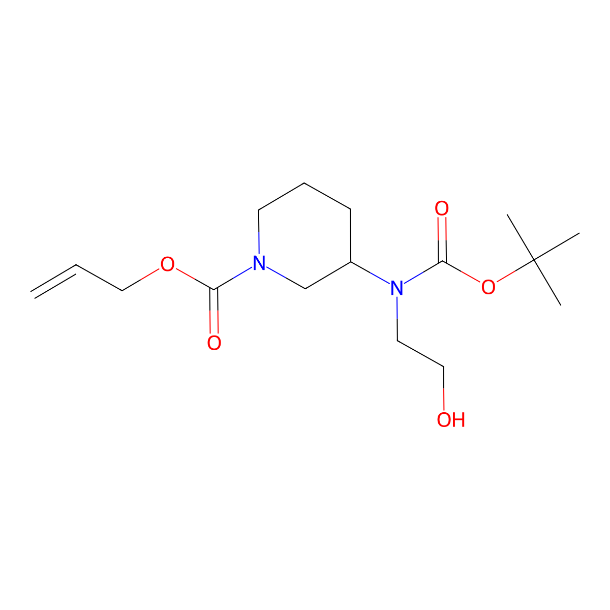 Prop-2-en-1-yl 3-{[(tert-butoxy)carbonyl](2-hydroxyethyl)amino}piperidine-1-carboxylate molecular structure, CAS 2680828-12-8