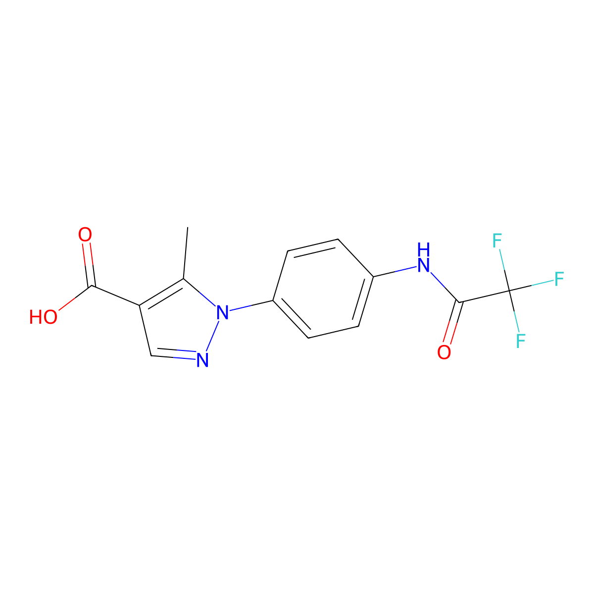 5-methyl-1-[4-(2,2,2-trifluoroacetamido)phenyl]-1H-pyrazole-4-carboxylic acid molecular structure, CAS 2680828-17-3
