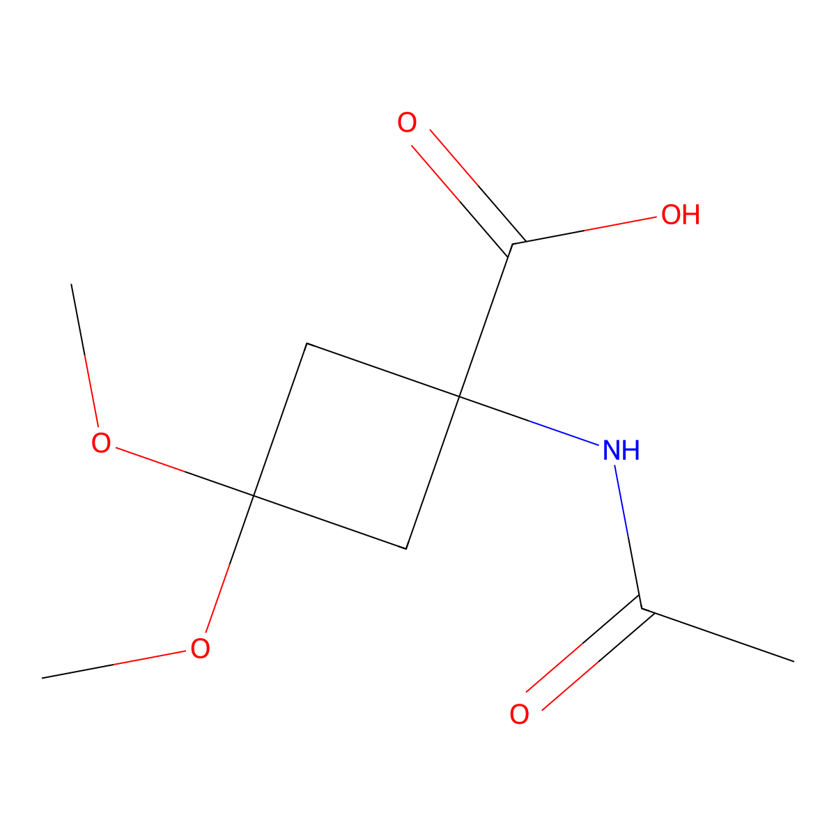 1-Acetamido-3,3-dimethoxycyclobutane-1-carboxylic acid molecular structure, CAS 2680828-21-9