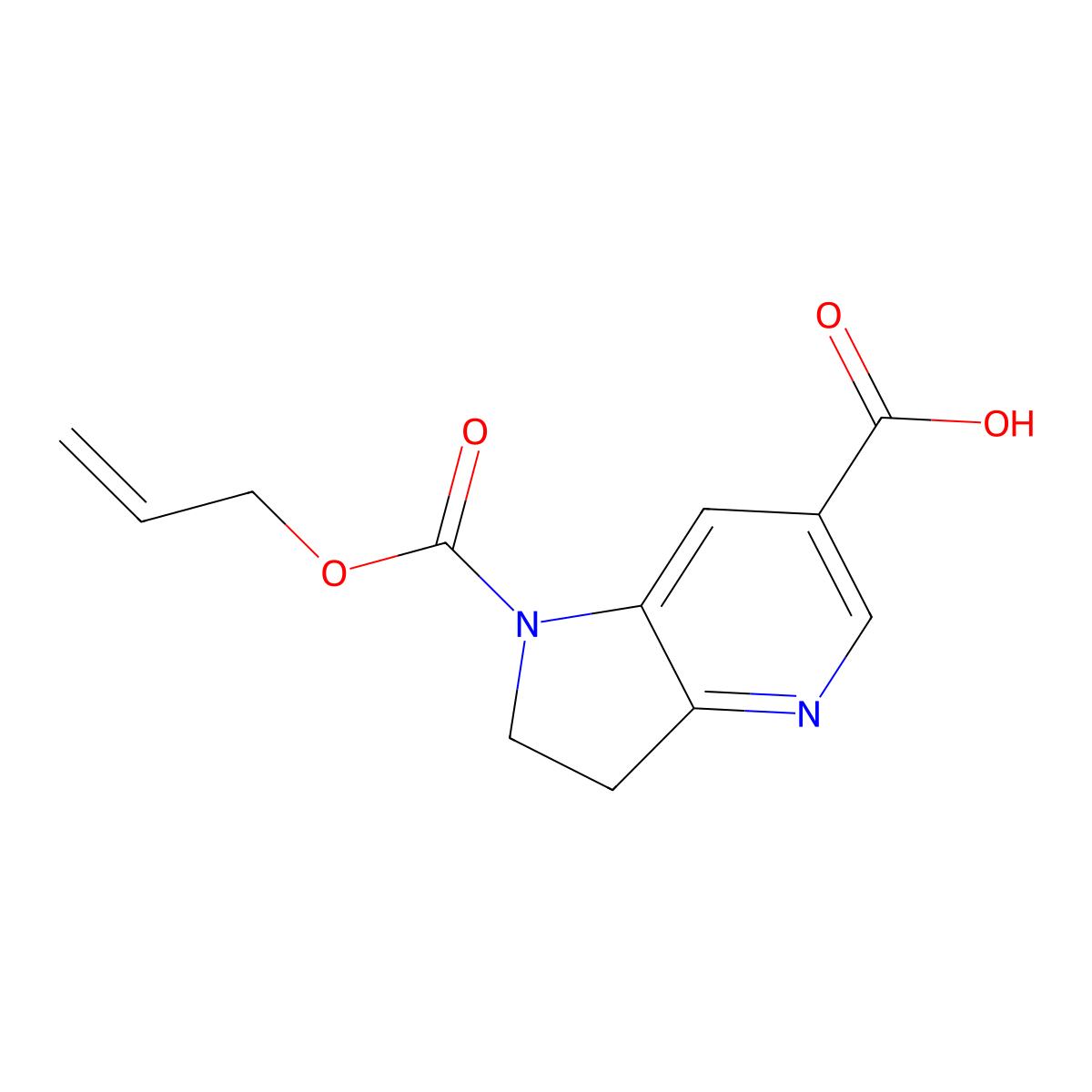 1-[(prop-2-en-1-yloxy)carbonyl]-1H,2H,3H-pyrrolo[3,2-b]pyridine-6-carboxylic acid molecular structure, CAS 2680828-51-5