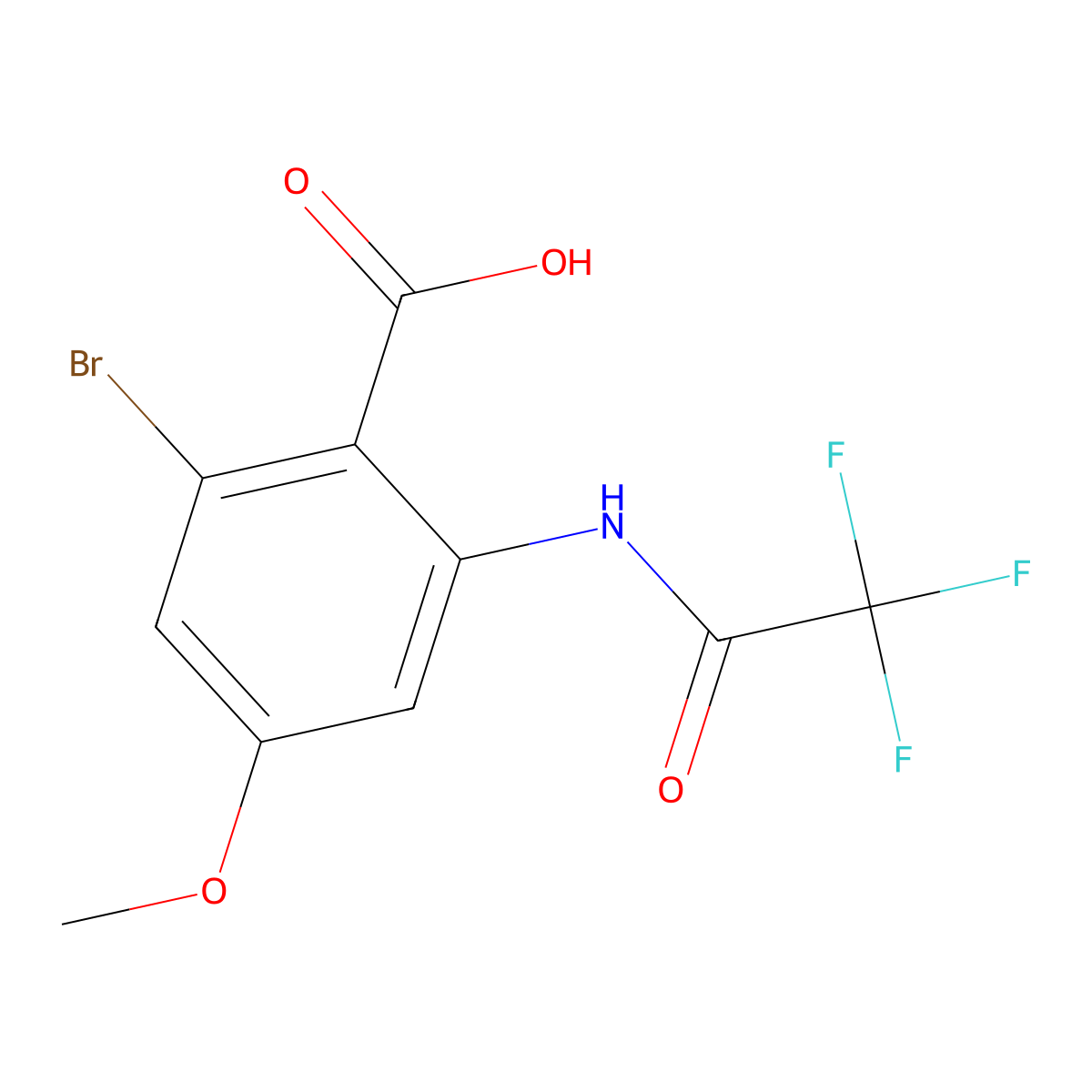 2-Bromo-4-methoxy-6-(2,2,2-trifluoroacetamido)benzoic acid molecular structure, CAS 2680828-54-8
