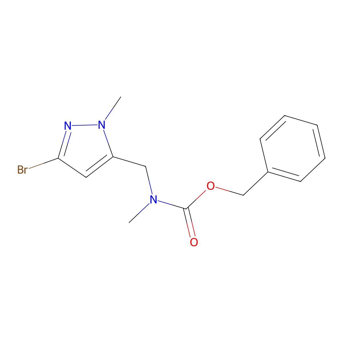 benzyl N-[(3-bromo-1-methyl-1H-pyrazol-5-yl)methyl]-N-methylcarbamate molecular structure, CAS 2680828-90-2