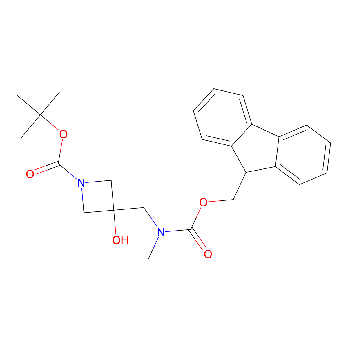 tert-butyl 3-[({[(9H-fluoren-9-yl)methoxy]carbonyl}(methyl)amino)methyl]-3-hydroxyazetidine-1-carboxylate molecular structure, CAS 2680829-14-3