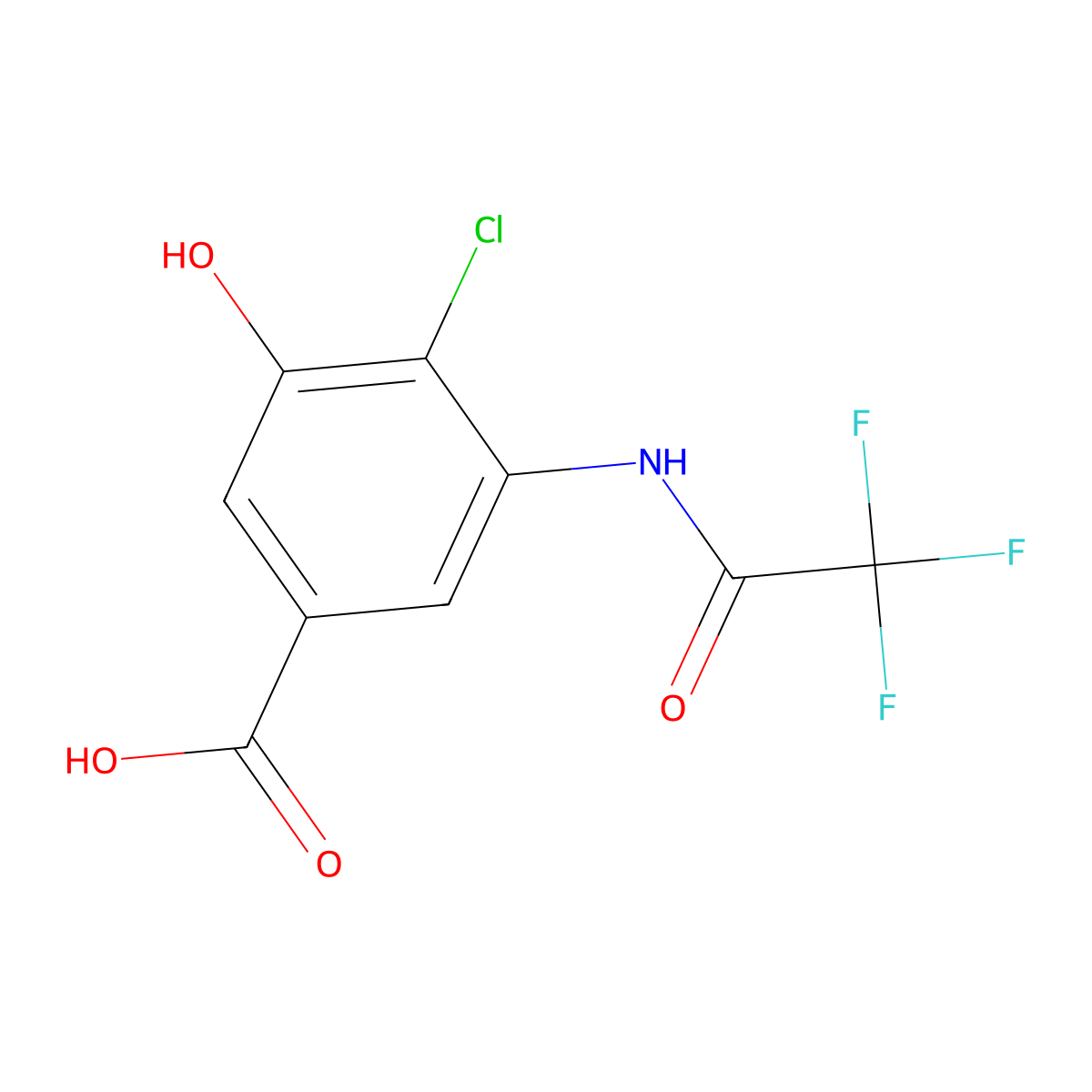 4-Chloro-3-hydroxy-5-(2,2,2-trifluoroacetamido)benzoic acid molecular structure, CAS 2680829-19-8