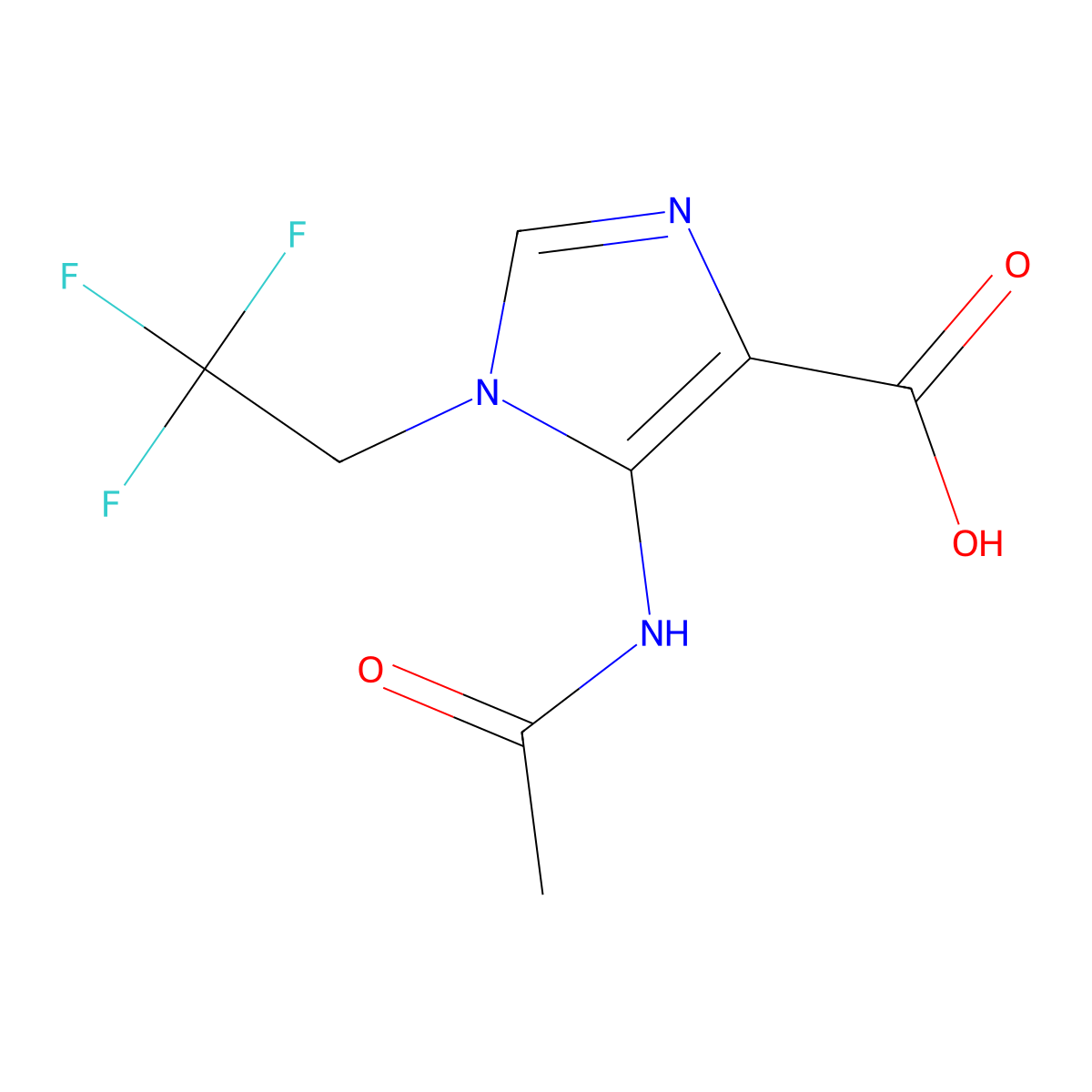 5-acetamido-1-(2,2,2-trifluoroethyl)-1H-imidazole-4-carboxylic acid molecular structure, CAS 2680829-56-3