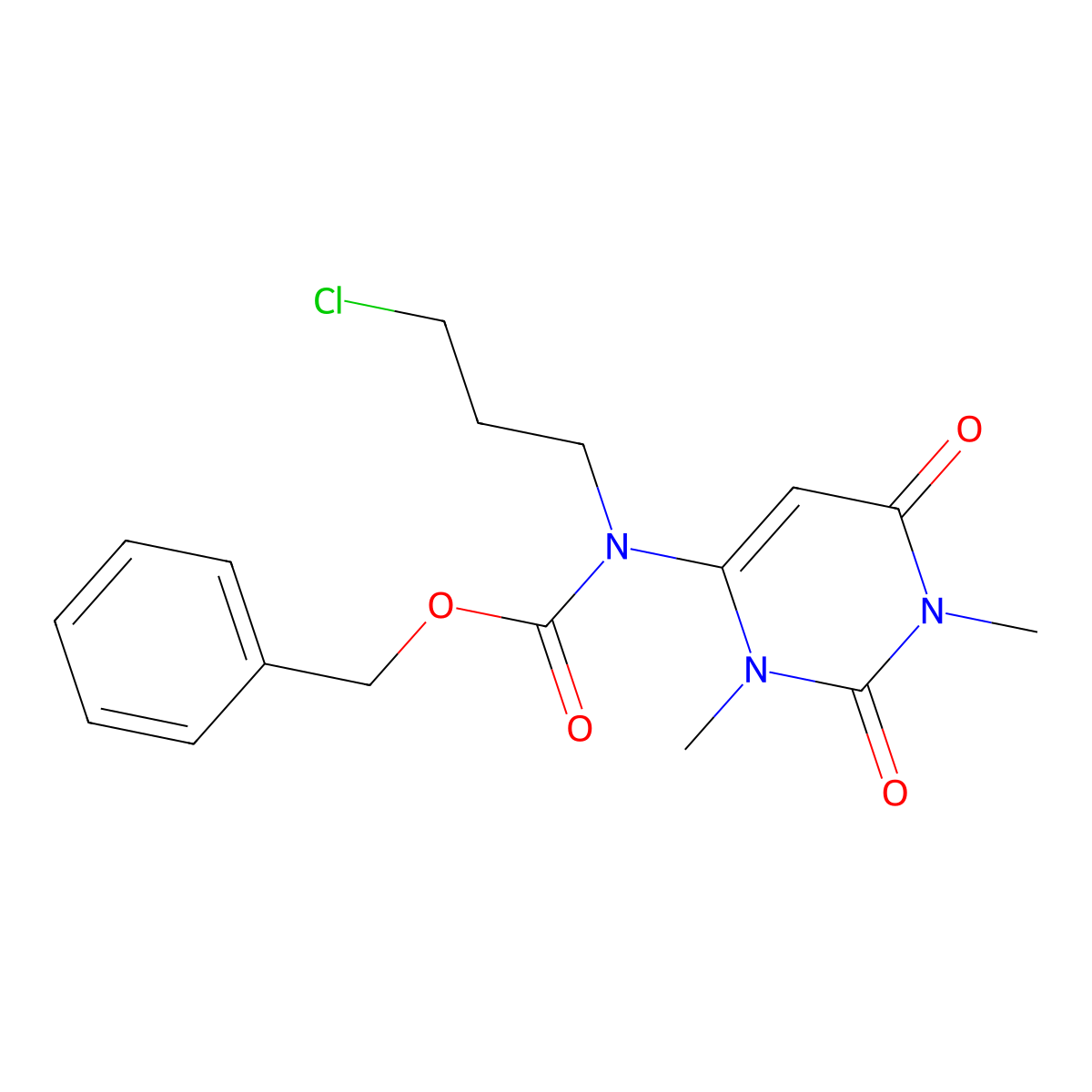 benzyl N-(3-chloropropyl)-N-(1,3-dimethyl-2,6-dioxo-1,2,3,6-tetrahydropyrimidin-4-yl)carbamate molecular structure, CAS 2680829-57-4