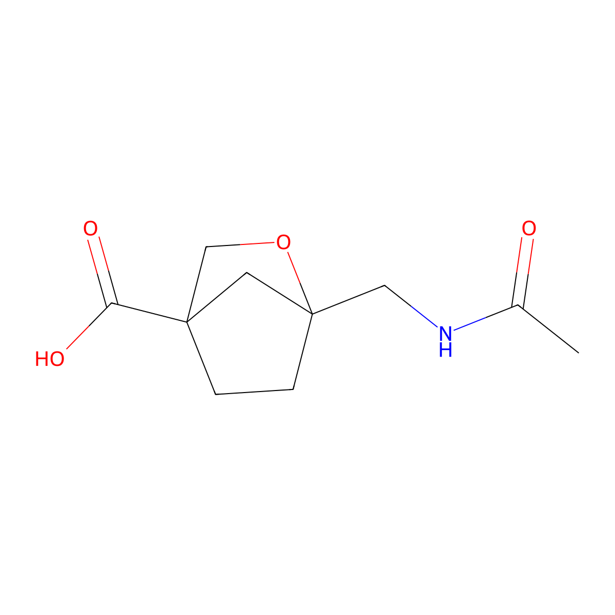 1-(Acetamidomethyl)-2-oxabicyclo[2.2.1]heptane-4-carboxylic acid molecular structure, CAS 2680829-62-1