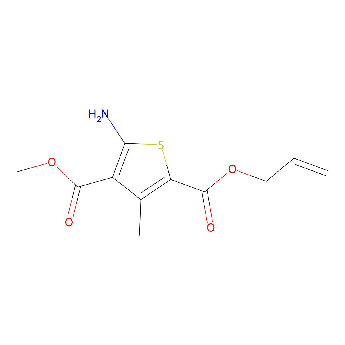 4-Methyl 2-prop-2-en-1-yl 5-amino-3-methylthiophene-2,4-dicarboxylate molecular structure, CAS 2680829-65-4
