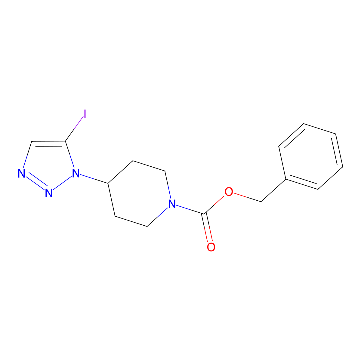 benzyl 4-(5-iodo-1H-1,2,3-triazol-1-yl)piperidine-1-carboxylate molecular structure, CAS 2680829-81-4