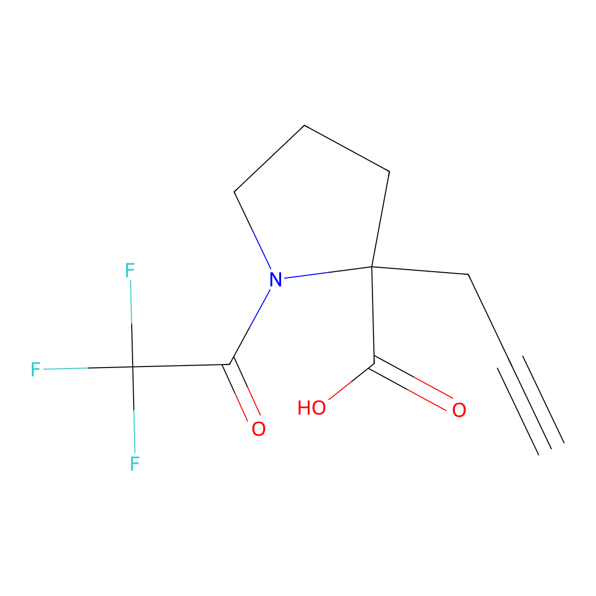 2-(Prop-2-yn-1-yl)-1-(2,2,2-trifluoroacetyl)pyrrolidine-2-carboxylic acid molecular structure, CAS 2680829-84-7