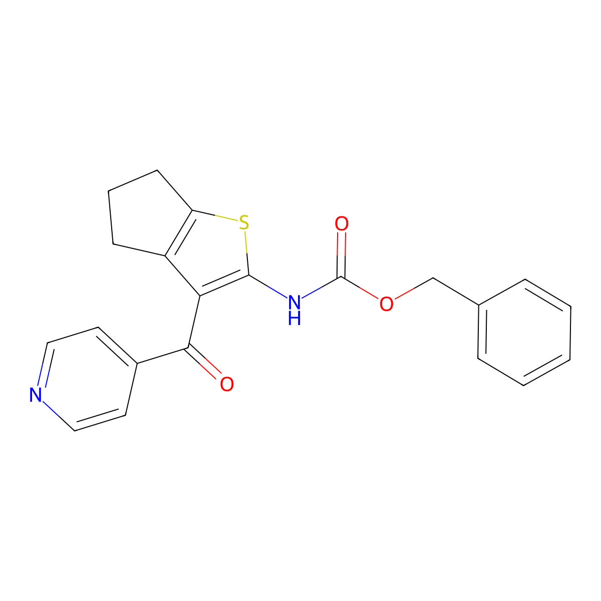 benzyl N-[3-(pyridine-4-carbonyl)-4H,5H,6H-cyclopenta[b]thiophen-2-yl]carbamate molecular structure, CAS 2680829-96-1