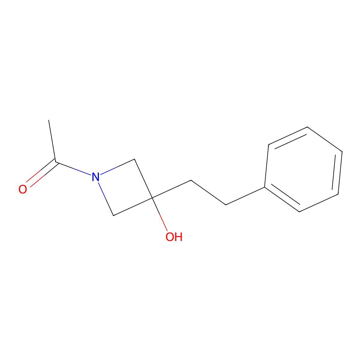 1-[3-Hydroxy-3-(2-phenylethyl)azetidin-1-yl]ethan-1-one molecular structure, CAS 2680830-04-8