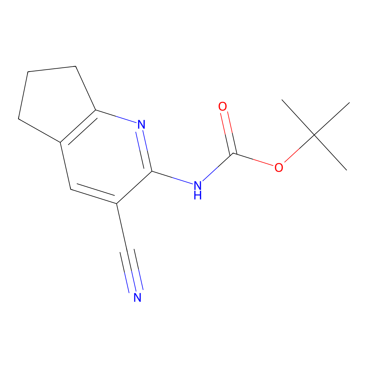 tert-butyl N-{3-cyano-5H,6H,7H-cyclopenta[b]pyridin-2-yl}carbamate molecular structure, CAS 2680830-31-1