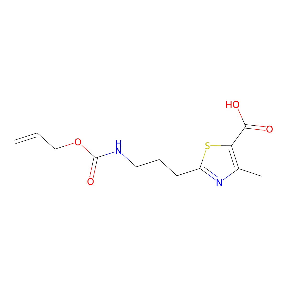 4-Methyl-2-(3-{[(prop-2-en-1-yloxy)carbonyl]amino}propyl)-1,3-thiazole-5-carboxylic acid molecular structure, CAS 2680830-44-6