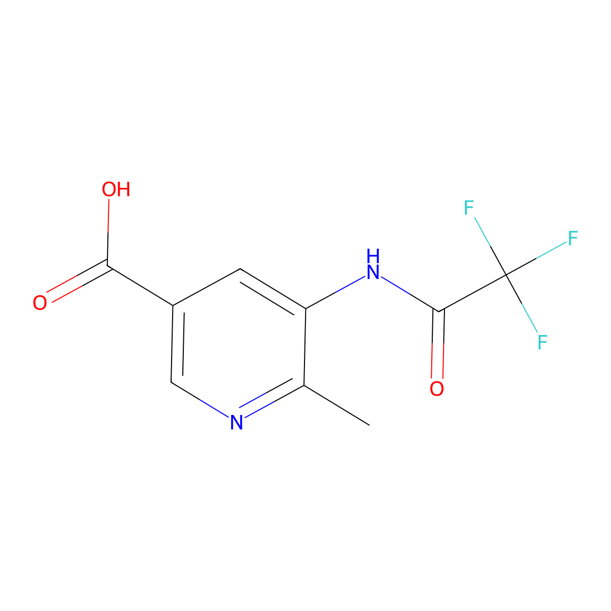 6-Methyl-5-(2,2,2-trifluoroacetamido)pyridine-3-carboxylic acid molecular structure, CAS 2680830-51-5