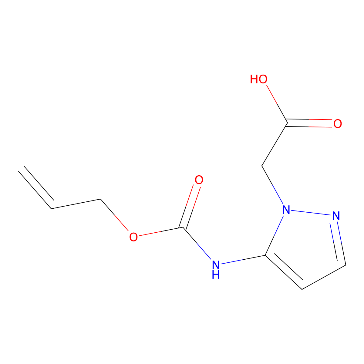 2-(5-{[(prop-2-en-1-yloxy)carbonyl]amino}-1H-pyrazol-1-yl)acetic acid molecular structure, CAS 2680830-57-1