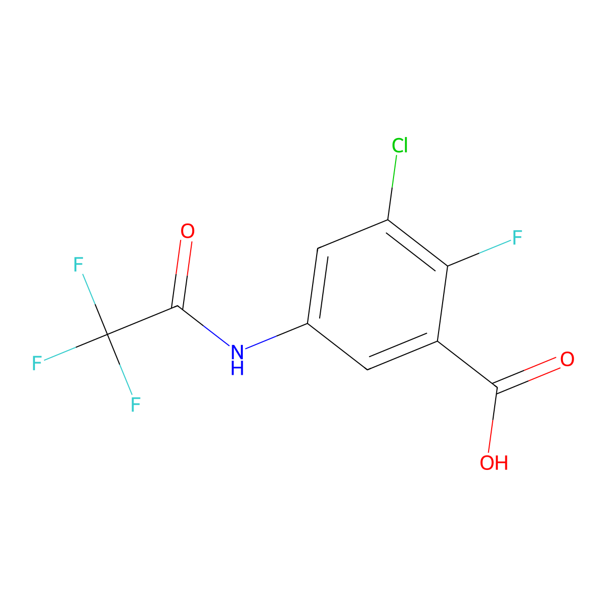 3-Chloro-2-fluoro-5-(2,2,2-trifluoroacetamido)benzoic acid molecular structure, CAS 2680830-59-3