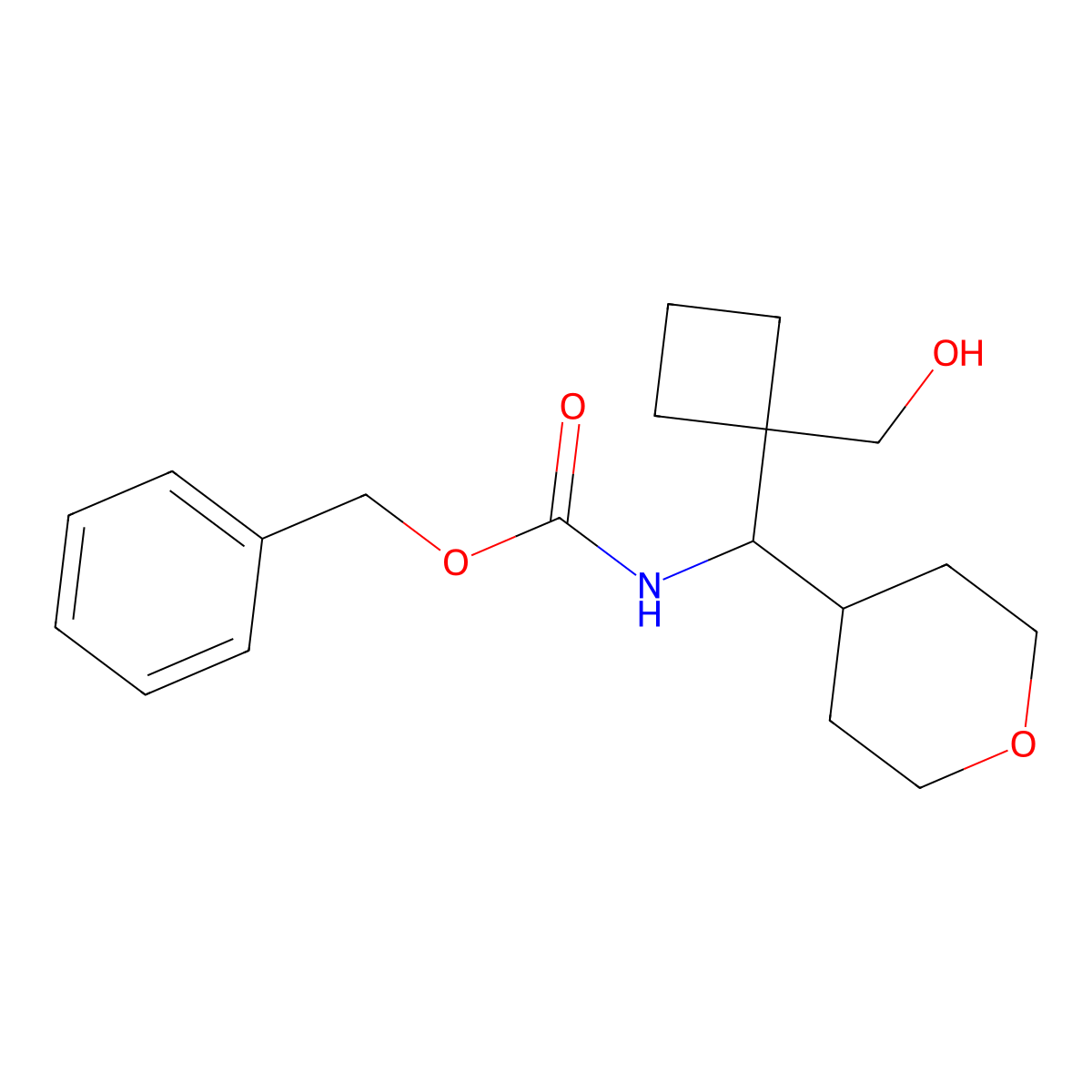 benzyl N-{[1-(hydroxymethyl)cyclobutyl](oxan-4-yl)methyl}carbamate molecular structure, CAS 2680830-61-7