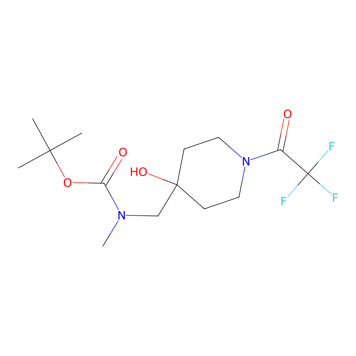 tert-butyl N-{[4-hydroxy-1-(2,2,2-trifluoroacetyl)piperidin-4-yl]methyl}-N-methylcarbamate molecular structure, CAS 2680830-65-1