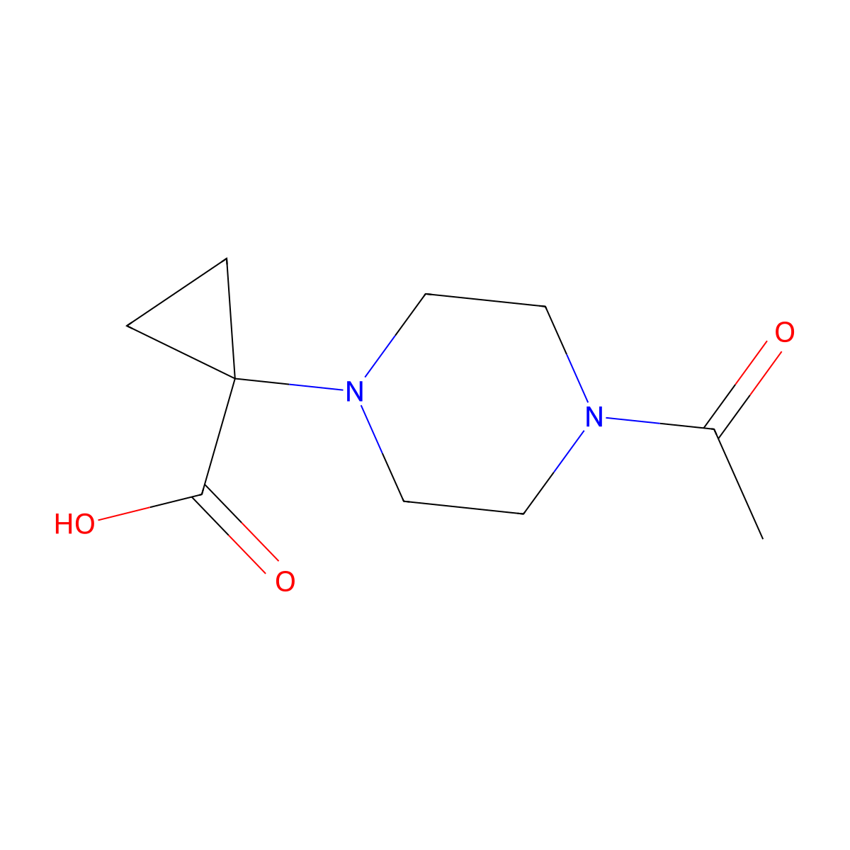 1-(4-Acetylpiperazin-1-yl)cyclopropane-1-carboxylic acid molecular structure, CAS 2680830-66-2