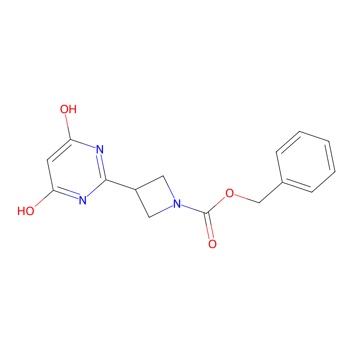 Benzyl 3-(4,6-dihydroxypyrimidin-2-yl)azetidine-1-carboxylate molecular structure, CAS 2680830-81-1