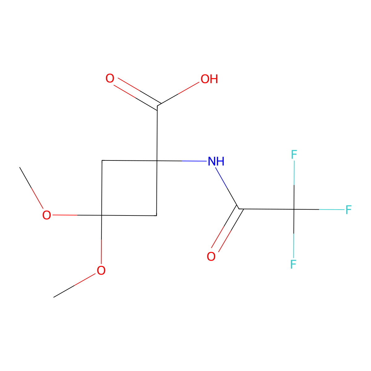 3,3-Dimethoxy-1-(2,2,2-trifluoroacetamido)cyclobutane-1-carboxylic acid molecular structure, CAS 2680830-85-5