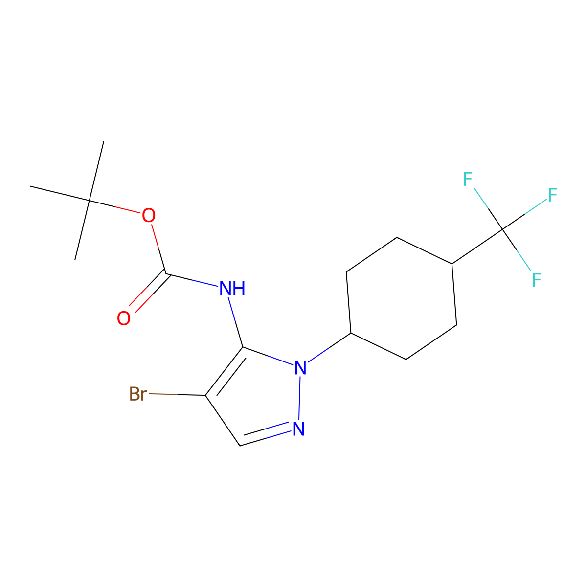 tert-butyl N-{4-bromo-1-[4-(trifluoromethyl)cyclohexyl]-1H-pyrazol-5-yl}carbamate molecular structure, CAS 2680830-86-6