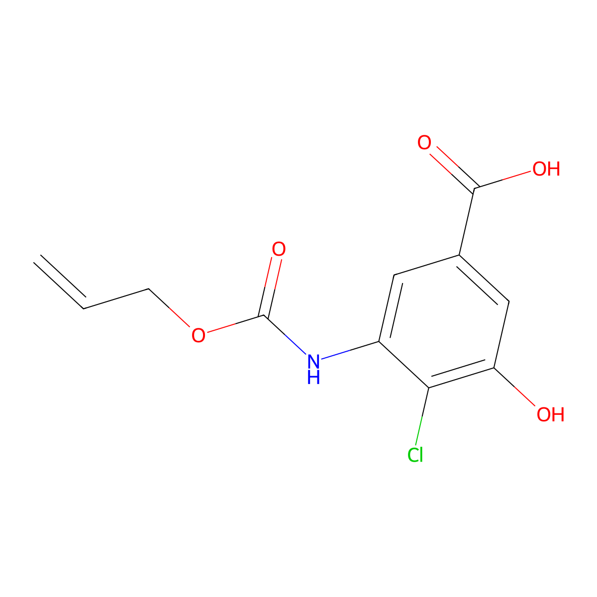 4-Chloro-3-hydroxy-5-{[(prop-2-en-1-yloxy)carbonyl]amino}benzoic acid molecular structure, CAS 2680830-87-7