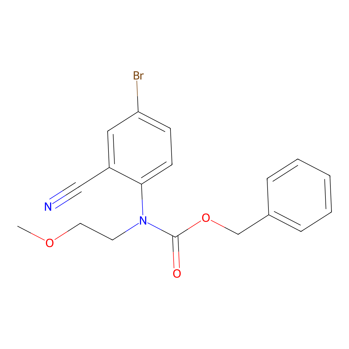 benzyl N-(4-bromo-2-cyanophenyl)-N-(2-methoxyethyl)carbamate molecular structure, CAS 2680830-92-4