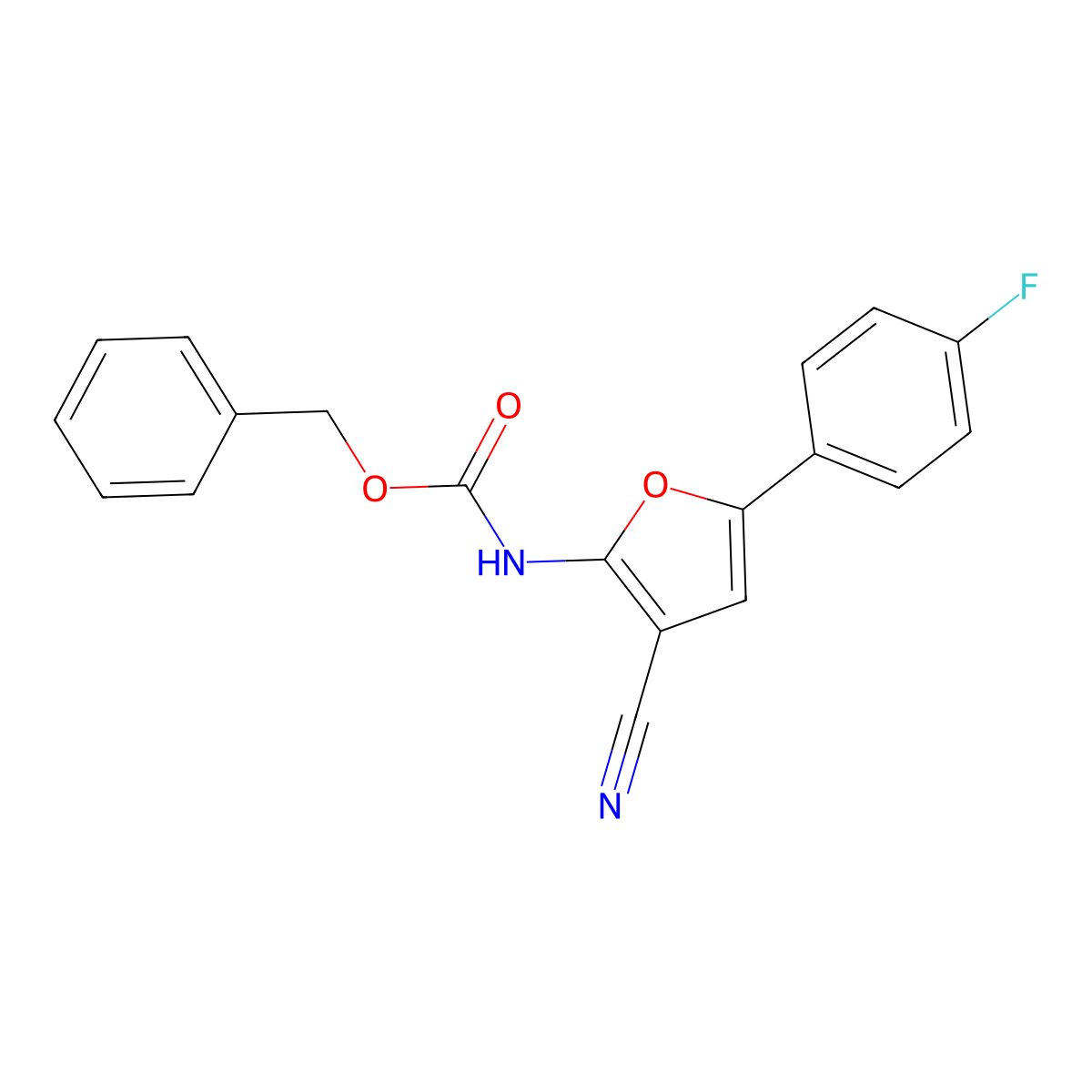 benzyl N-[3-cyano-5-(4-fluorophenyl)furan-2-yl]carbamate molecular structure, CAS 2680831-17-6