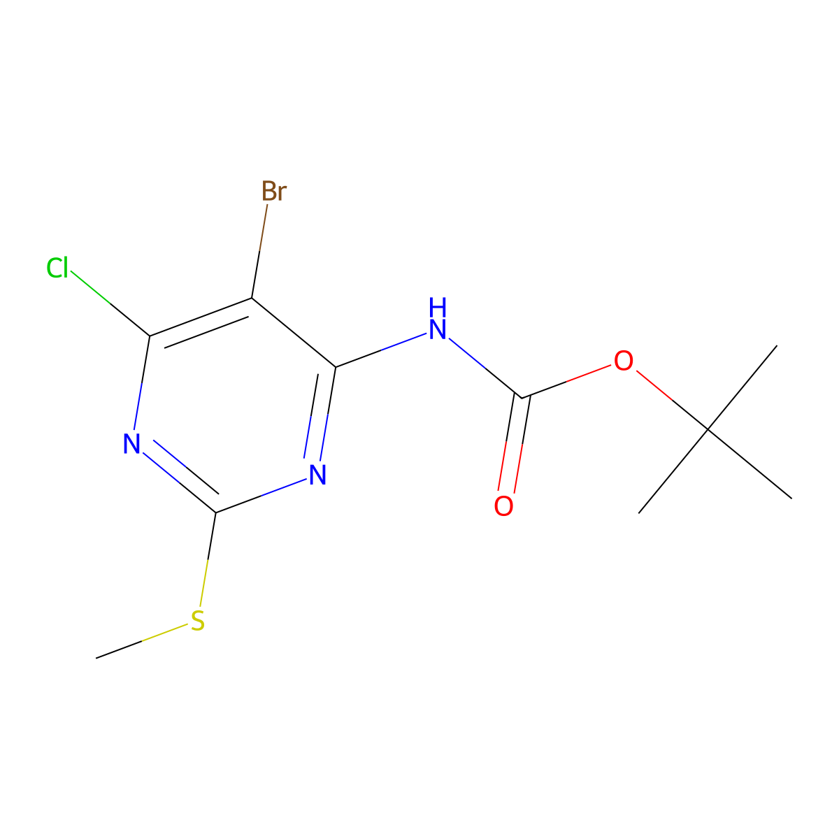 tert-butyl N-[5-bromo-6-chloro-2-(methylsulfanyl)pyrimidin-4-yl]carbamate molecular structure, CAS 2680831-41-6