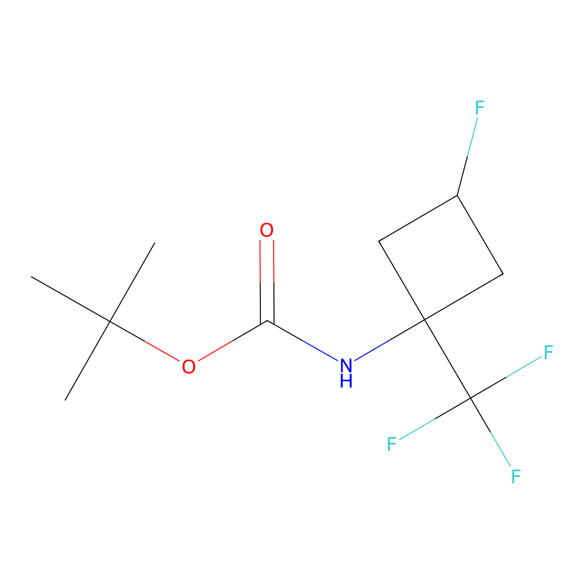tert-butyl N-[3-fluoro-1-(trifluoromethyl)cyclobutyl]carbamate molecular structure, CAS 2680831-48-3