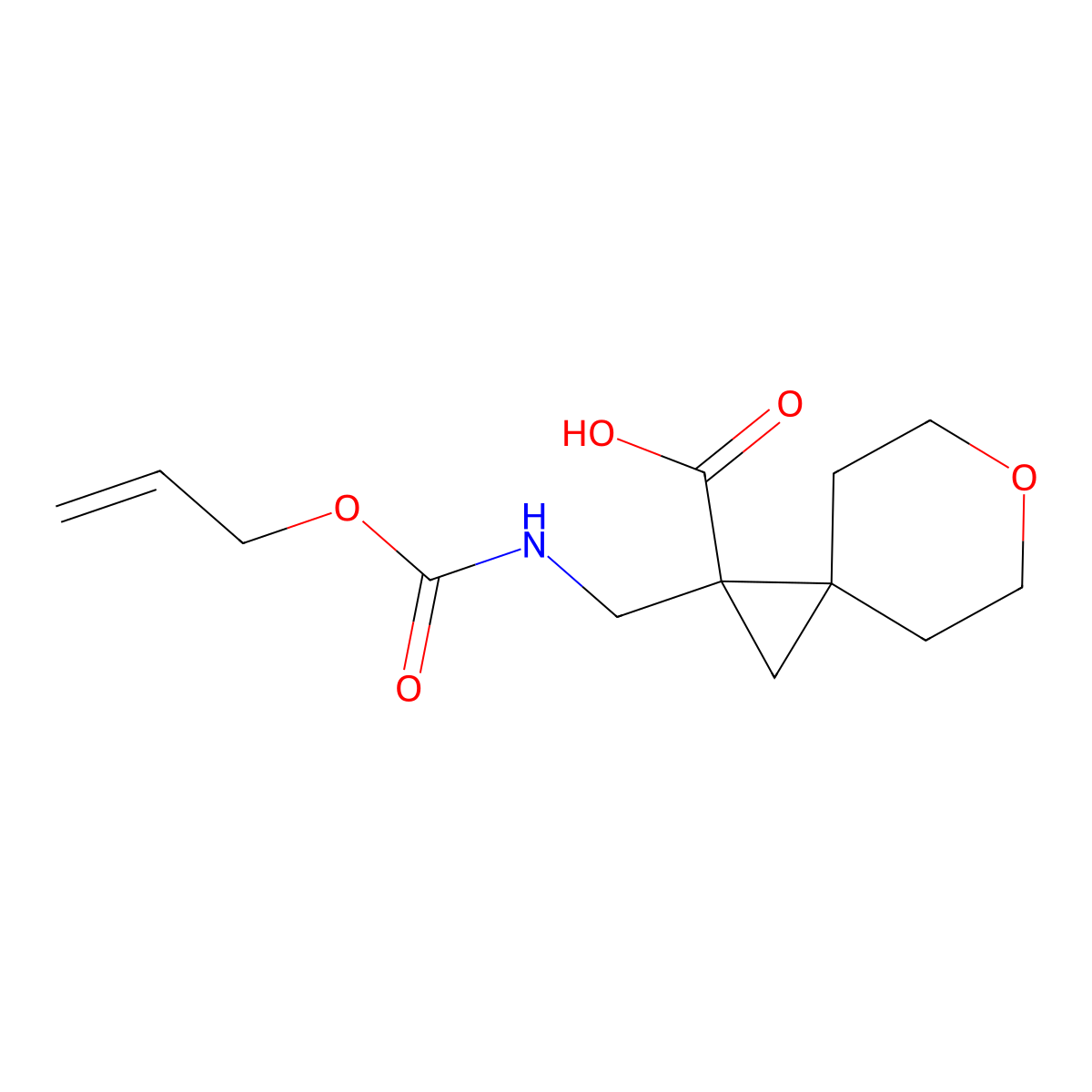 1-({[(Prop-2-en-1-yloxy)carbonyl]amino}methyl)-6-oxaspiro[2.5]octane-1-carboxylic acid molecular structure, CAS 2680831-54-1