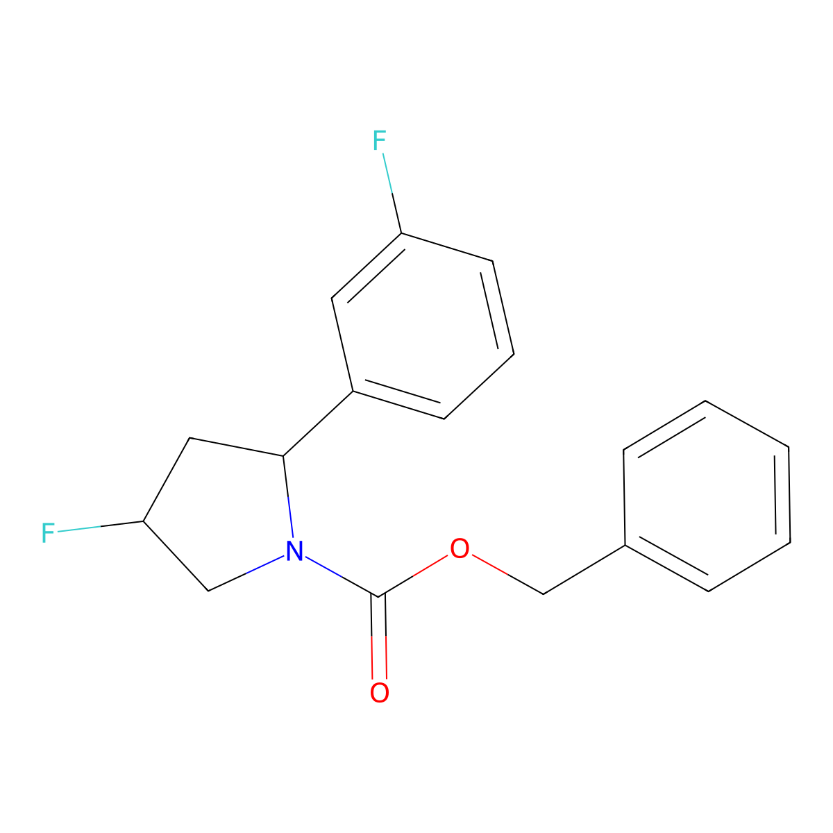 Benzyl 4-fluoro-2-(3-fluorophenyl)pyrrolidine-1-carboxylate molecular structure, CAS 2680831-68-7