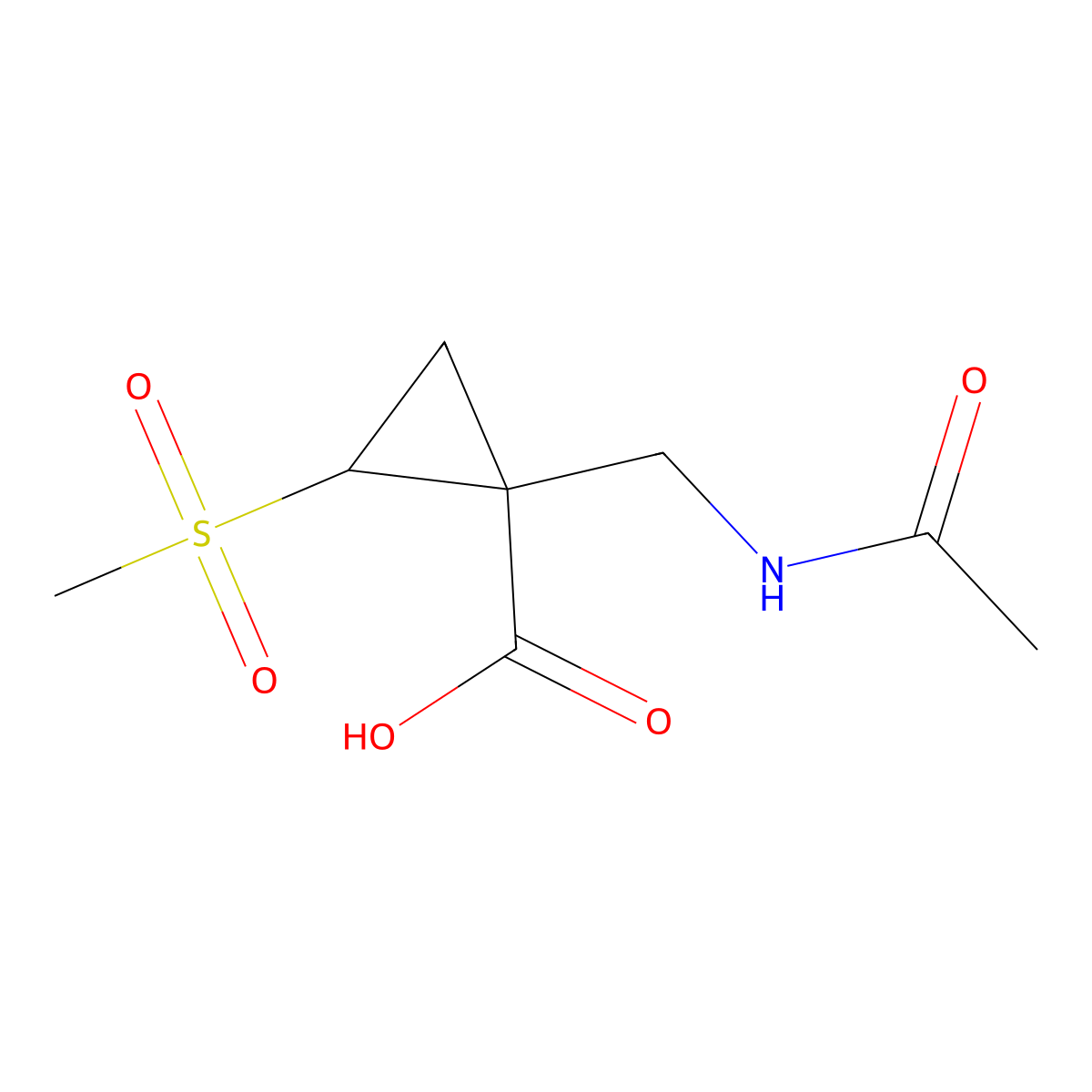 1-(Acetamidomethyl)-2-methanesulfonylcyclopropane-1-carboxylic acid molecular structure, CAS 2680831-90-5