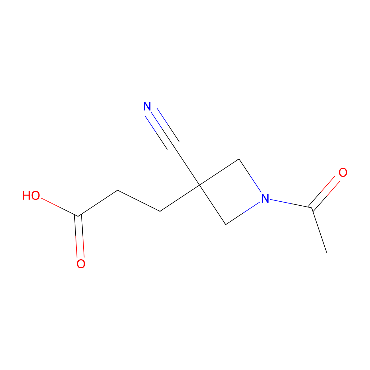 3-(1-Acetyl-3-cyanoazetidin-3-yl)propanoic acid molecular structure, CAS 2680831-99-4