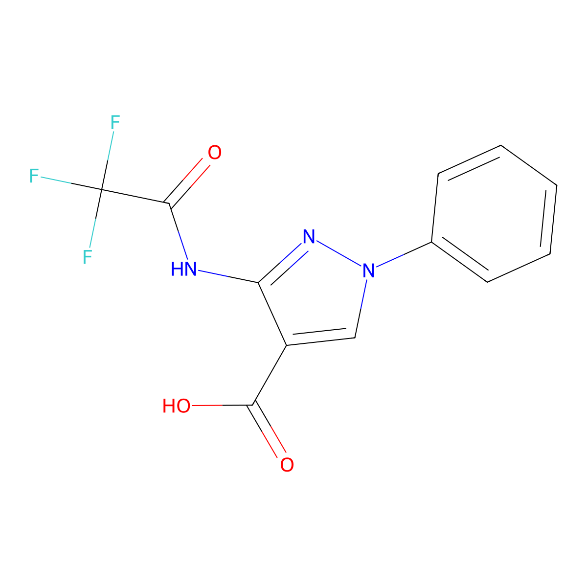 1-phenyl-3-(2,2,2-trifluoroacetamido)-1H-pyrazole-4-carboxylic acid molecular structure, CAS 2680832-13-5