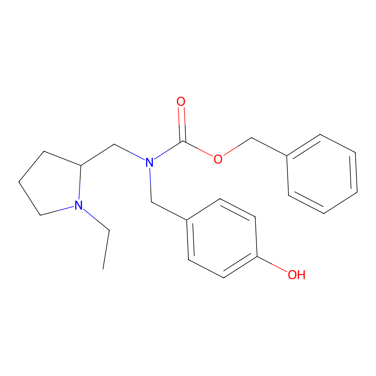 benzyl N-[(1-ethylpyrrolidin-2-yl)methyl]-N-[(4-hydroxyphenyl)methyl]carbamate molecular structure, CAS 2680832-23-7